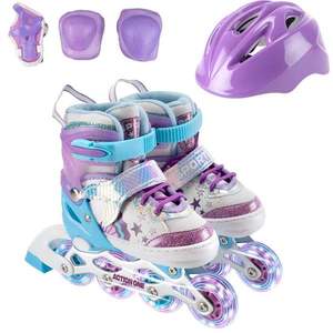 Set role Action One, Little Mermaid, cu casca, protectii, geanta transport, roti luminoase, S (31-34), Purple imagine