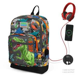 Ghiozdan cu 4 compartimente, Coral High, cu USB, model dinozauri imagine