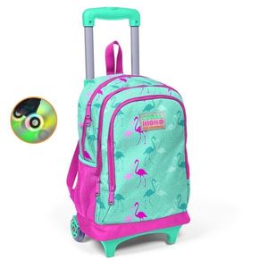 Ghiozdan tip troller cu 3 compartimente, Coral High, turcoaz cu flamingo imagine