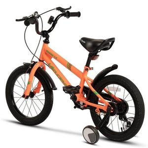 Bicicleta pentru copii Velors V1607B PortocaliuVerde, 16 inch, cu roti ajutatoare imagine
