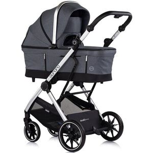 Carucior 3 in 1 pentru copii Chipolino Aurora Charcoal, reversibil, spatar reglabil, cadru din aluminiu, suspensii, geanta, greutate admisa 22 kg imagine