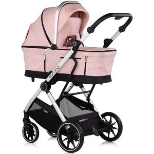 Carucior 3 in 1 pentru copii Chipolino Aurora Powder Pink, reversibil, spatar reglabil, cadru din aluminiu, suspensii, geanta, greutate admisa 22 kg imagine