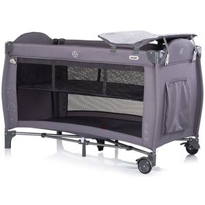 Patut pliabil Chipolino Bella Charcoal cu 2 nivele, saltea de infasat, intrare laterala cu fermoar, carusel muzical cu jucarii, tava pentru accesorii si geanta de transport imagine