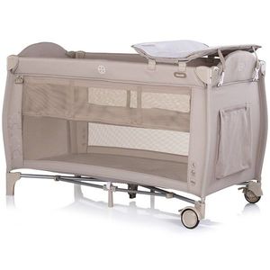 Patut pliabil Chipolino Bella Latte cu 2 nivele, saltea de infasat, intrare laterala cu fermoar, carusel muzical cu jucarii, tava pentru accesorii si geanta de transport imagine