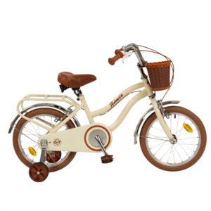 Bicicleta pentru copii Toimsa Vintage Beige 16 inch cu roti ajutatoare, cos si portbagaj, inaltime utilizator 100-120 cm imagine