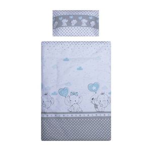 Lenjerie din bumbac cu 5 piese pentru saltea 120x60 cm Beberoyal Love Elephants Blue ambalata intr-o gentuta de transport imagine