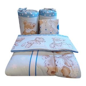 Lenjerie din bumbac cu 5 piese pentru saltea 140x70 cm Beberoyal BearsRabbit Albastru imagine