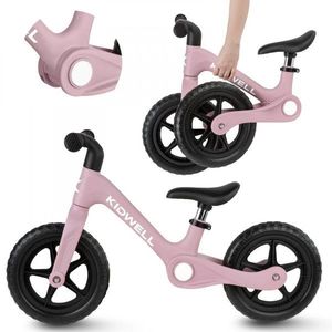 Bicicleta de echilibru fara pedale pentru copii, pliabila, Kidwell Flex Pink, ultra usoara 2.9 kg, roti EVA 29 cm, reglabila, 80-120 cm, maxim 30 kg imagine
