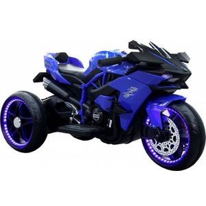 Motocicleta electrica pentru copii Novokids Ninja Trio Motocross Albastru, maxim 30 kg, melodii si lumini Led, bluetooth, 3 roti imagine
