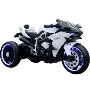 Motocicleta electrica pentru copii Novokids Ninja Trio Motocross Alb, maxim 30 kg, melodii si lumini Led, bluetooth, 3 roti imagine