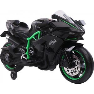 Motocicleta electrica pentru copii Novokids Ninja Premium Motocross Negru-Verde, viteza din maner, maxim 30 kg, melodii si lumini Led, bluetooth, roti ajutatoare imagine