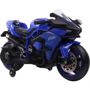 Motocicleta electrica pentru copii Novokids Ninja Premium Motocross Albastru, viteza din maner, maxim 30 kg, melodii si lumini Led, bluetooth, roti ajutatoare imagine