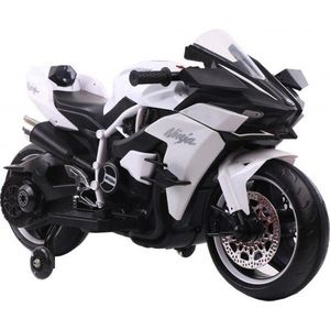 Motocicleta electrica pentru copii Novokids Ninja Premium Motocross Alb, viteza din maner, maxim 30 kg, melodii si lumini Led, bluetooth, roti ajutatoare imagine