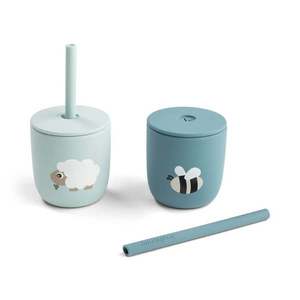 Set 2 cani cu pai Done by Deer din silicon Tiny Farm Blue 2 x 120 ml imagine