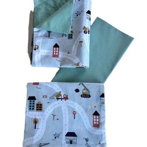 Lenjerie cu 3 piese din bumbac organic pentru patut 120x60 cm Twindeco Casute mint imagine