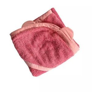 Prosop de baie cu gluga si urechi pentru copii 100x100 cm din bumbac Twindeco Roz antic imagine