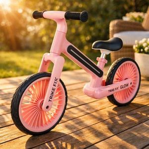 Bicicleta fara pedale pentru copii Ikonka Trike Fix Glow Pink, cadru cu 20 moduri LED RGB, ultra-uoara 3.6kg, roti 12 EVA imagine