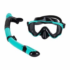 Masca de snorkeling Ikonka cu vedere 180, sticla securizata, si Tub respirator cu sistem dry top, anti-aburire, BlueBlack imagine