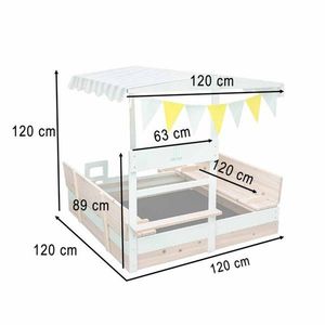 Loc de joaca din lemn pentru copii Ikonka Truck, Sabliera tip Camion cu bancute integrate, depozitare laterala si copertina reglabila 360 anti-UV imagine
