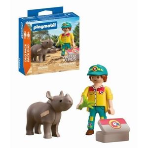 Playmobil - Set 2 figurine ingrijitor cu rinocer imagine