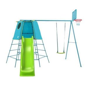 Set TP Explorer albastru cu cadru metalic de catarare, leagan si tobogan imagine