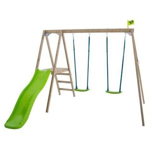 Complex de Leagane din lemn Tp Toys multiplay , cu 2 leagane, scara de escalada si topogan imagine