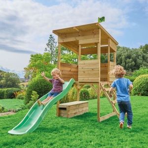 Complex de joaca TP Toys Treetops, lemn tratat, tobogan 1, 8m, dimensiuni 241x167cm, inaltime 205cm imagine