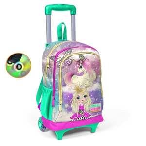 Ghiozdan tip troller cu 3 compartimente, Coral High, model unicorn si zana imagine