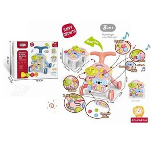 Antepremergator multifunctional 3 in 1 pentru copii Malplay Blue, cu pian muzical, angrenaje rotative, sortator de forme imagine