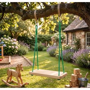 Leagan pentru copii Klemys Collection Natur 48x28x3 cm, design robust din lemn masiv, utilizare exterior, franghii reglabile imagine