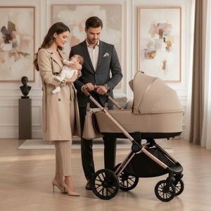 Carucior 2 in 1 Adamex Bianco Deluxe Collection cu suspensii, maner reglabil, certificat EN18882022 pana la 22 kg, Champagne Latte imagine