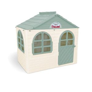 Casuta de joaca pentru copii Doloni TurquoiseWhite small, cu usa, ferestre largi cu perdele din material textil, arcade elegante, dimensiune 128.5 x 78 x 119.5 cm imagine