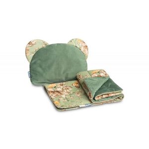 Set pernuta si pilota pentru caruciorlandoupatut copii Sensillo Velvet Green cu doua fete bumbaccatifea, umplutura silicon lyocell antialergic, perna cu urechiuse, recomandat de la nastere imagine