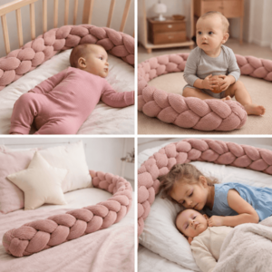 Bumper impletit pentru patut MeowBaby Aesthetic Power Pink 200 cm imagine