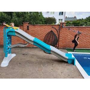 Tobogan gigant pentru copii Doloni Mega Slide, WhiteTurquoise, panta 400 cm cu Water effect, margini rotunjite si manere de sprijin imagine