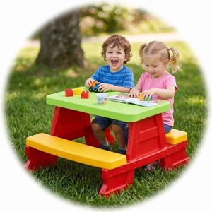 Masuta de picnic pentru 4 copii Dohany Picnic Rosu, utilizare interiorexterior, plastic rezistent UV, margini rotunjite, sarcina maxima 50kg imagine