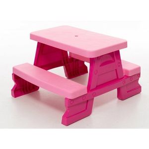 Masuta de picnic pentru 4 copii Dohany Picnic Roz, utilizare interiorexterior, plastic rezistent UV, margini rotunjite, sarcina maxima 50kg imagine