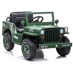 Masinuta electrica pentru copii Military Jeep JH-103 Green, cu 4 motoare de 45W, baterie 12V7Ah, faruri LED, roti EVA, telecomanda 2.4G, design autentic, panou multimedia USB, Bluetooth, dimensiune 110 x 60 x 58 cm imagine