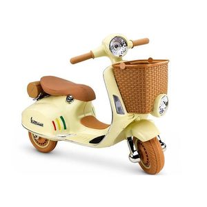 Scooter electric pentru copii Vespa XW-03 Beige, design Retro autentic si elegant, scaun piele, motor 2 x 35W, acumulator 12V 4.5Ah, faruri LED, panou audio integrat cu USB, MP3, 83 x 40 x 62 cm imagine