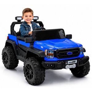 Masinuta electrica pentru copii 22F Blue, baterie 12V 10Ah, tractiune integrala 4 motoare x 45W, telecomanda 2.4G, roti EVA, scaun piele, bluetooth, USB, card microSD si MP3, faruri LED, 131 x 84 x 88 cm imagine