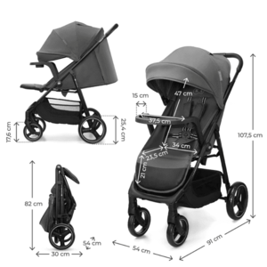 Carucior pentru copii Kinderkraft Trig 3 Granite Grey cu tava inclusa, suspensii, greutate admisa 22 kg imagine