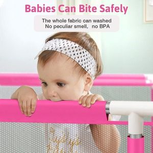 Tarc de joaca pentru copii Nichiduta Pink, 180 x 200 x 73cm, cadru metalic, pereti din plasa, poarta de acces, covoras din spuma cu doua fete, 4 inele ajutatoare si 100 bilute incluse imagine