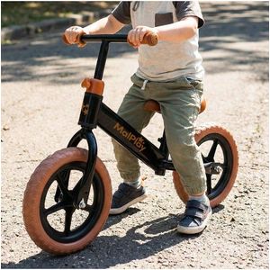 Bicicleta de echilibru fara pedale, cu Ghidonul si Saua ergonomica reglabile in inaltime, roti de 12 inch din spuma EVA si manere anti-alunecare BlackBrown imagine