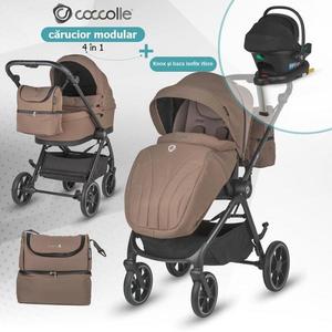 Carucior modular 4 in 1 pentru copii Coccolle Serry Light Taupe cu Scoica auto iSize Coccolle Knox Black si Baza isofix iSize Coccolle Knox imagine