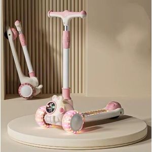 Trotineta pliabila pentru copii Nichiduta Pink Bunny, cu lumini LED si muzica integrata, ghidon ajunstabil cu 4 nivele de inaltime, dimensiune 80 x 28 x 58 cm imagine