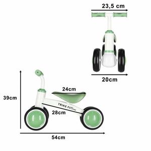 Bicicleta de echilibru fara pedale Trike FIX Tini V2 GreenWhite, design cu patru roti, roti EVA, cadrul din otel carbon, sarcina maxima 30 kg imagine