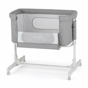 Patut co-sleeper 2 in 1 Feedo Gri pliabil, reglabil in 5 pozitii, cu laterala detasabila, roti, greutate suportata 9 kg, 0-5 luni imagine