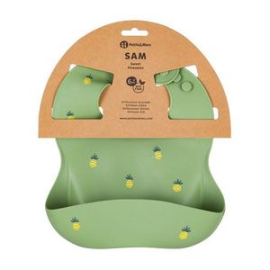 Baveta moale PetiteMars TakeMatch Verde, reglabila, cu buzunar colector, silicon, fara BPA, 6 luni+, model ananas imagine