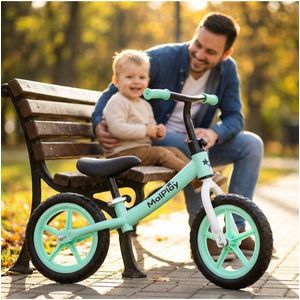 Bicicleta de echilibru fara pedale pentru copii, Malplay Fliki TurquoiseWhite 12 inch, roti spuma EVA, cu saua si ghidonul reglabile imagine