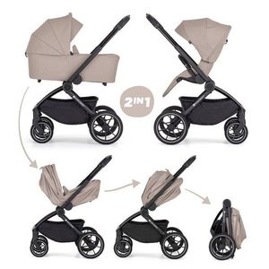Carucior 2 in 1 pentru copii PetiteMars Scout Crem Cappuccino cu landou pliabil, reversibil, spatar si suport de picioare reglabile, maner ajustabil, accesorii, pana la 22 kg, 0 luni+ imagine